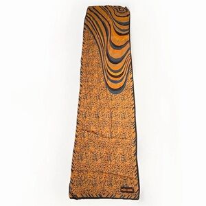 Vintage Nik Nik Long Rectangle Scarf Orange Black Yellow Stripe Retro  Graphic